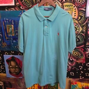 Rare Vintage 90s Polo by Ralph Lauren Teal Preppy Polo Shirt Size XL